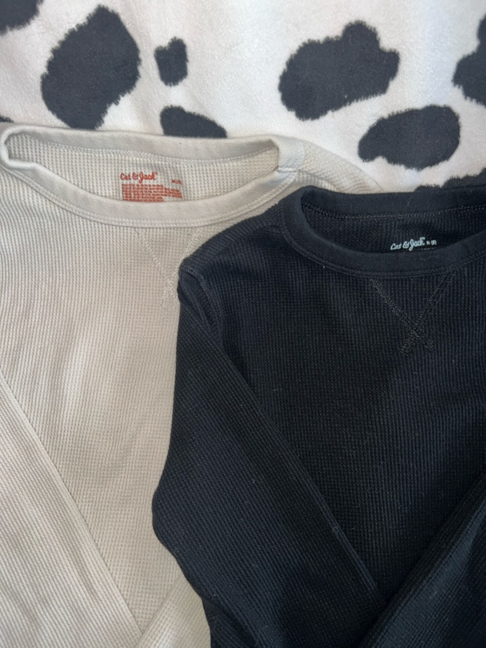 Cat & Jack Waffle Knit Long Sleeve Tops — Black & Cream